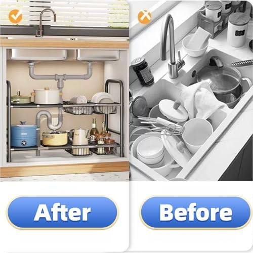 2‑Tier Expandable Under‑Sink Metal Organizer