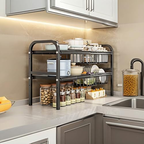 2‑Tier Expandable Under‑Sink Metal Organizer