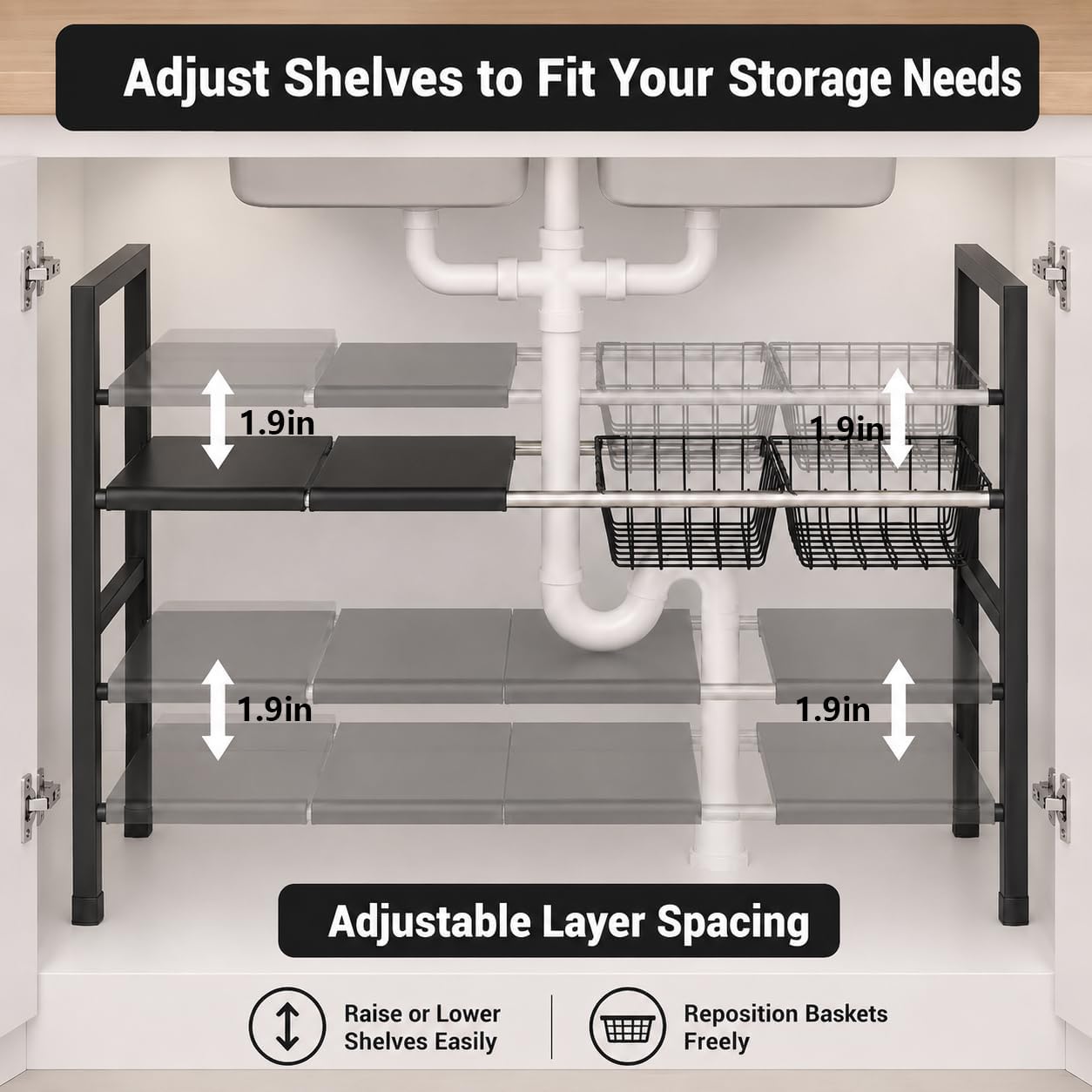 2‑Tier Expandable Under‑Sink Storage Shelf