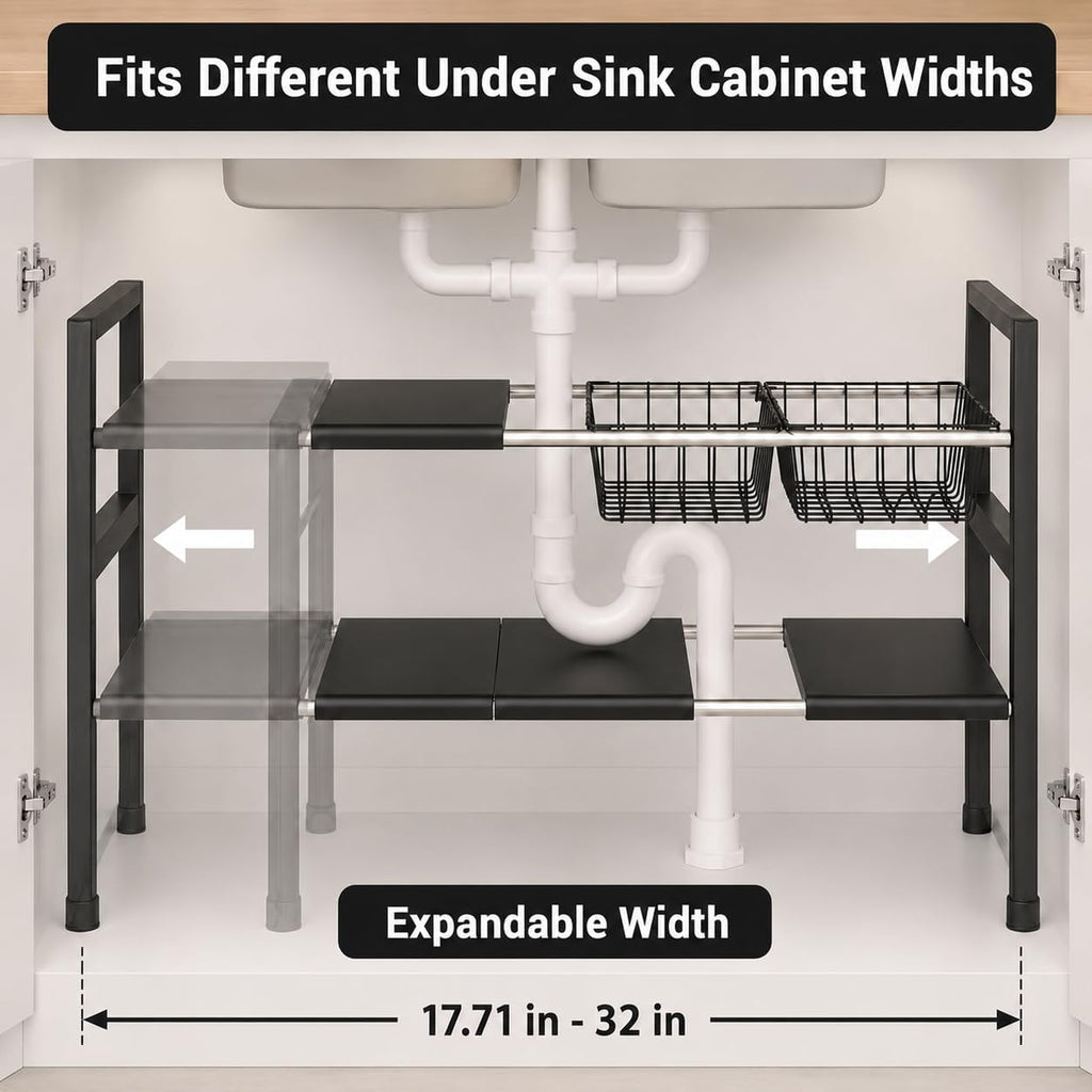 2‑Tier Expandable Under‑Sink Storage Shelf
