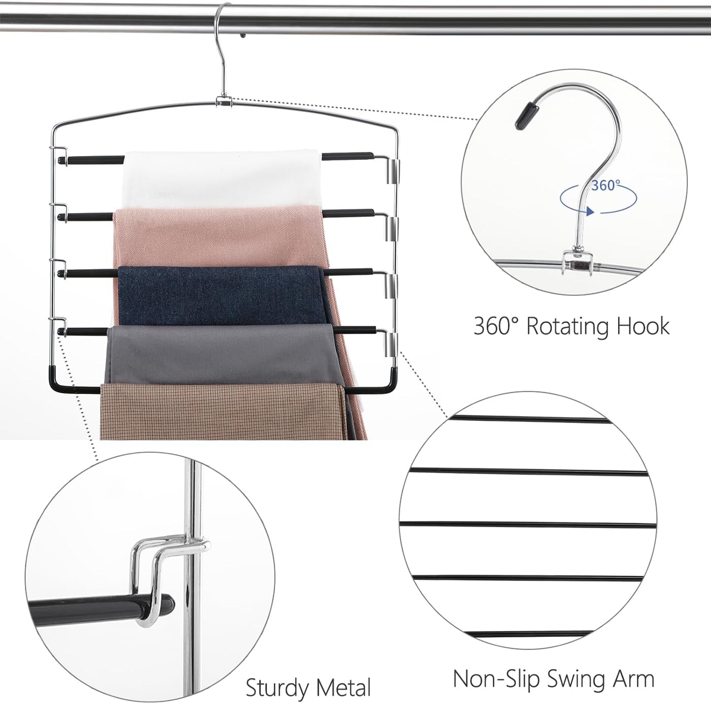 Multi‑Layer Swing‑Arm Space‑Saving Pants Hangers