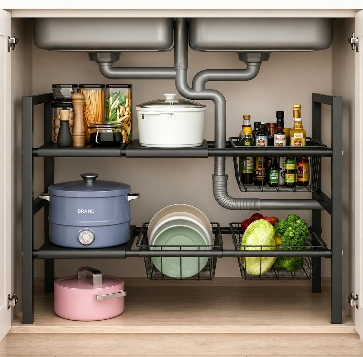 2‑Tier Expandable Under‑Sink Storage Shelf