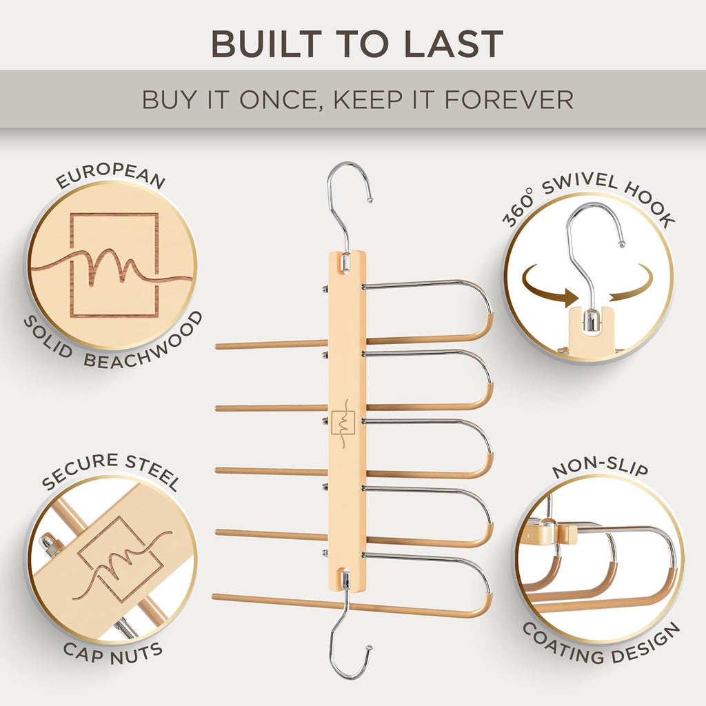Beechwood Space‑Saving Multi‑Pants Hangers
