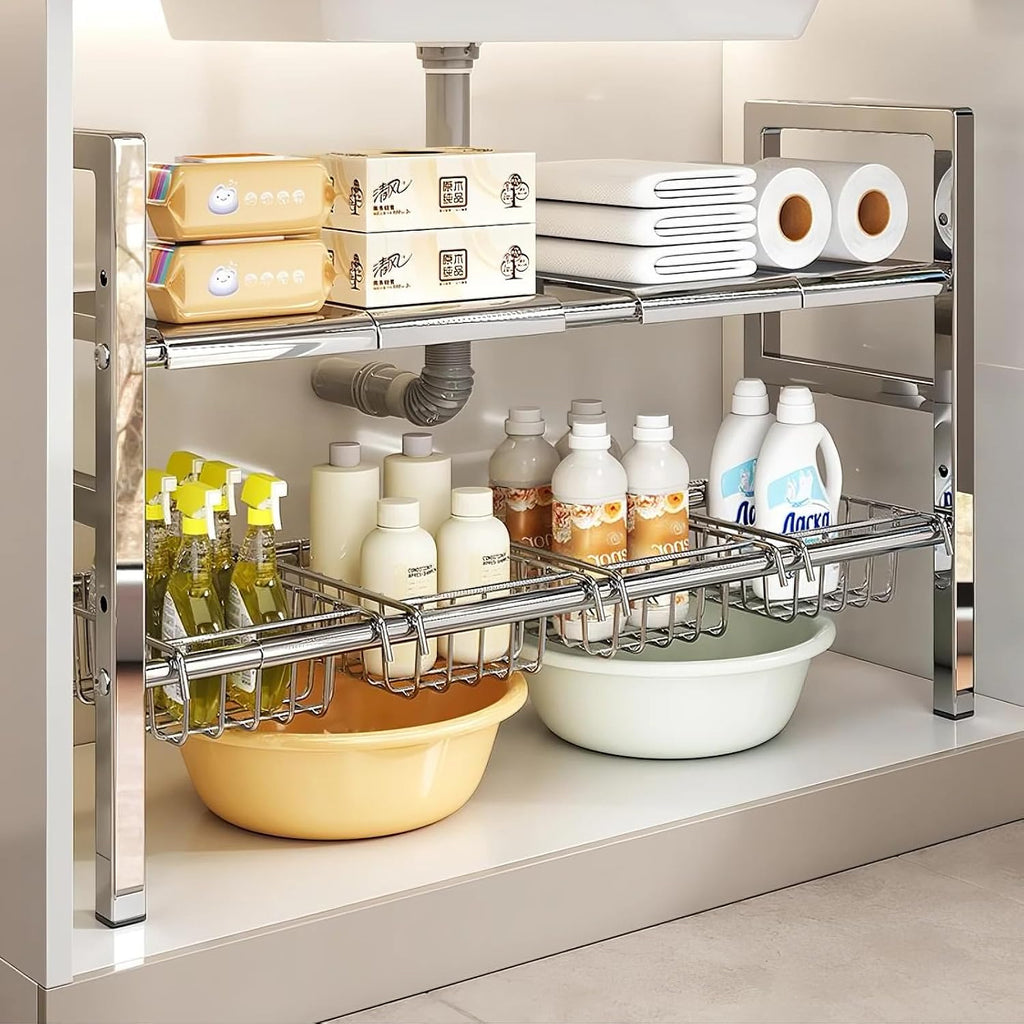 2‑Tier Expandable Under‑Sink Organizer Shelf