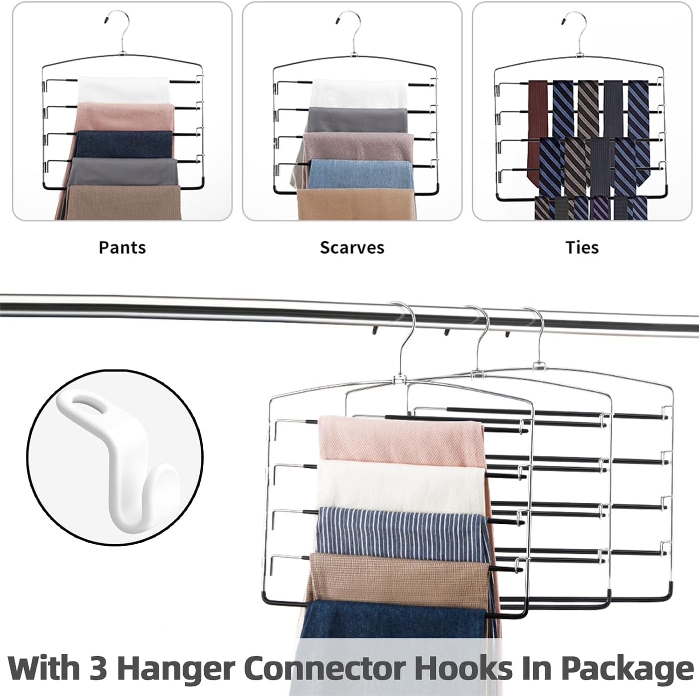 Multi‑Layer Swing‑Arm Space‑Saving Pants Hangers