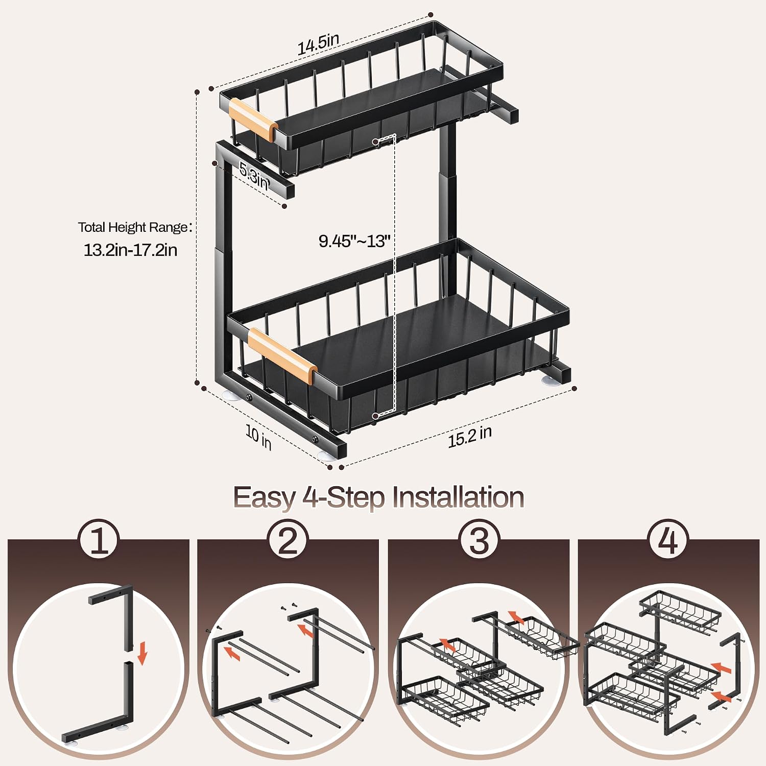 2‑Tier Pull‑Out Under‑Sink Organizer Shelf
