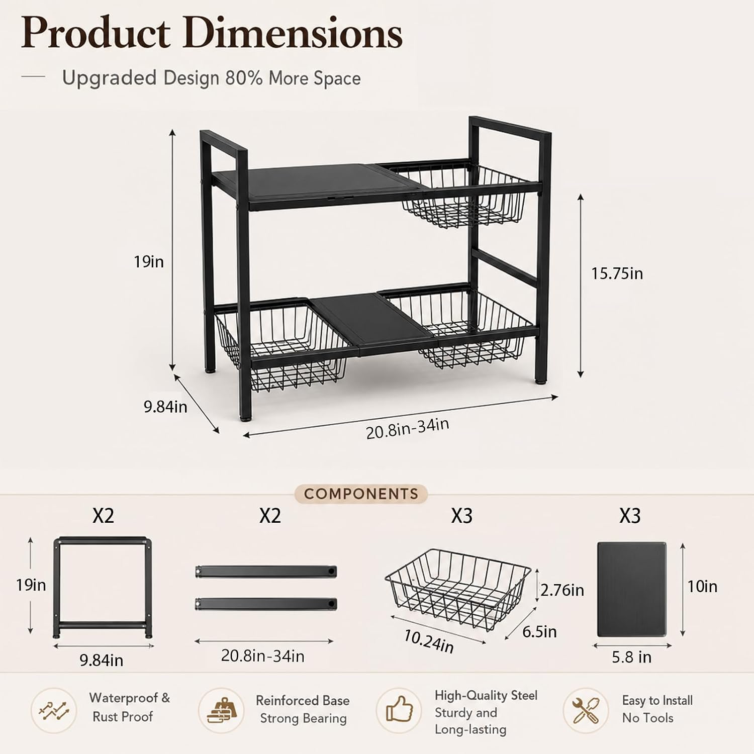 2‑Tier Expandable Under‑Sink Storage Shelf