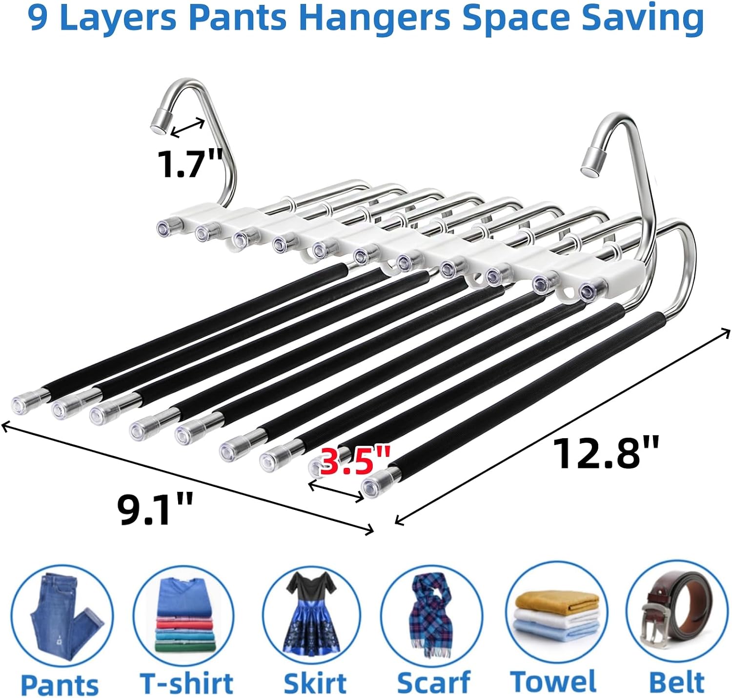 9‑Tier Space‑Saving Stainless‑Steel Pants Hangers
