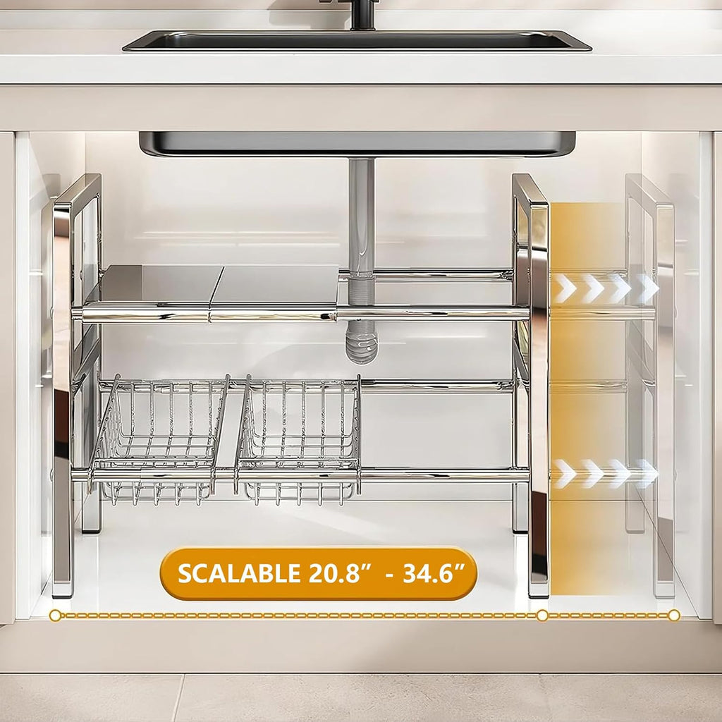 2‑Tier Expandable Under‑Sink Organizer Shelf