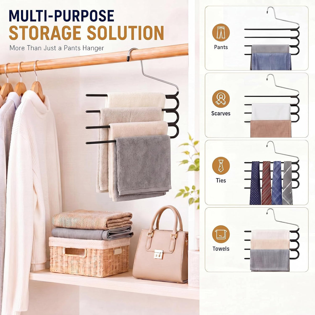 4‑Tier Space‑Saving S‑Shape Pants Hangers