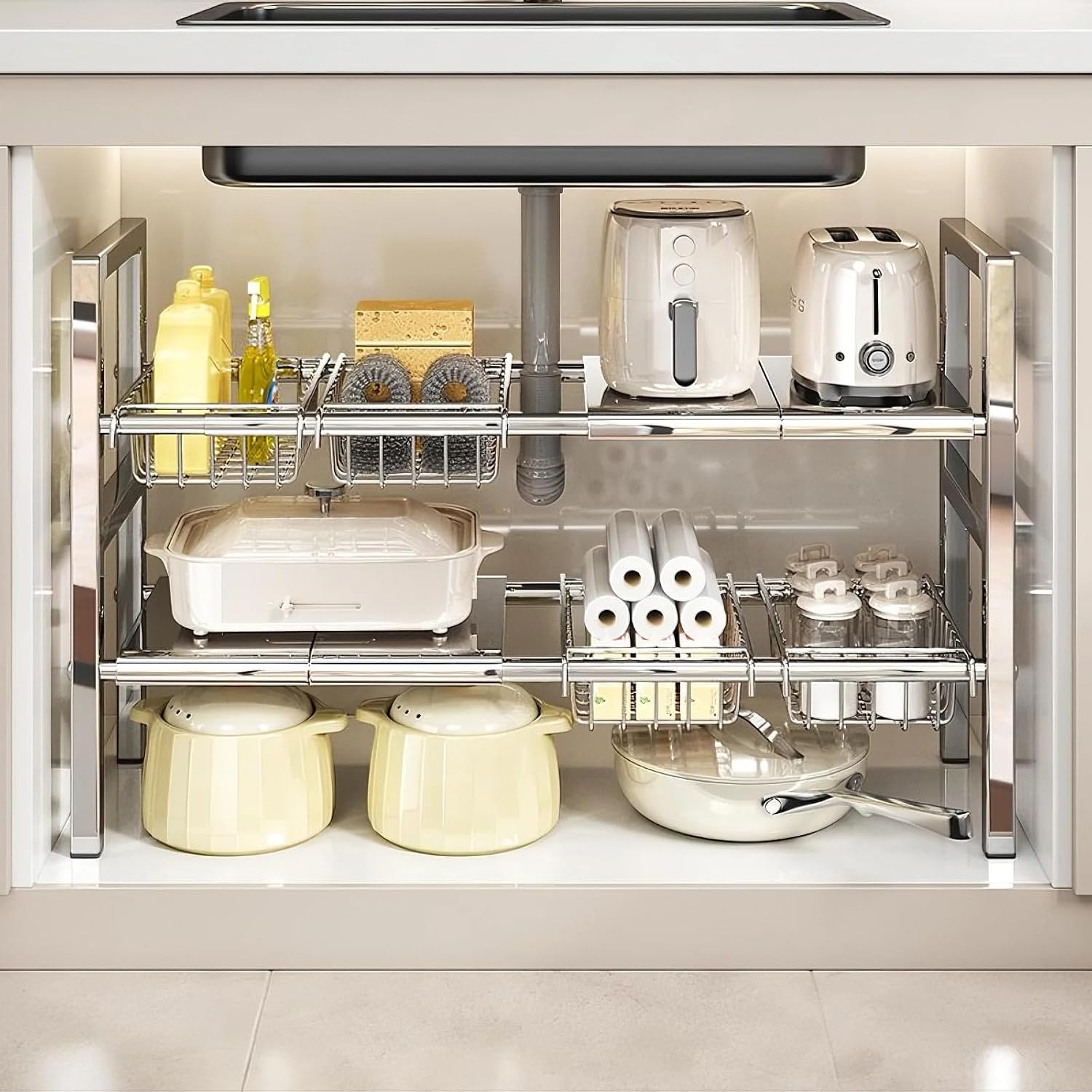 2‑Tier Expandable Under‑Sink Organizer Shelf