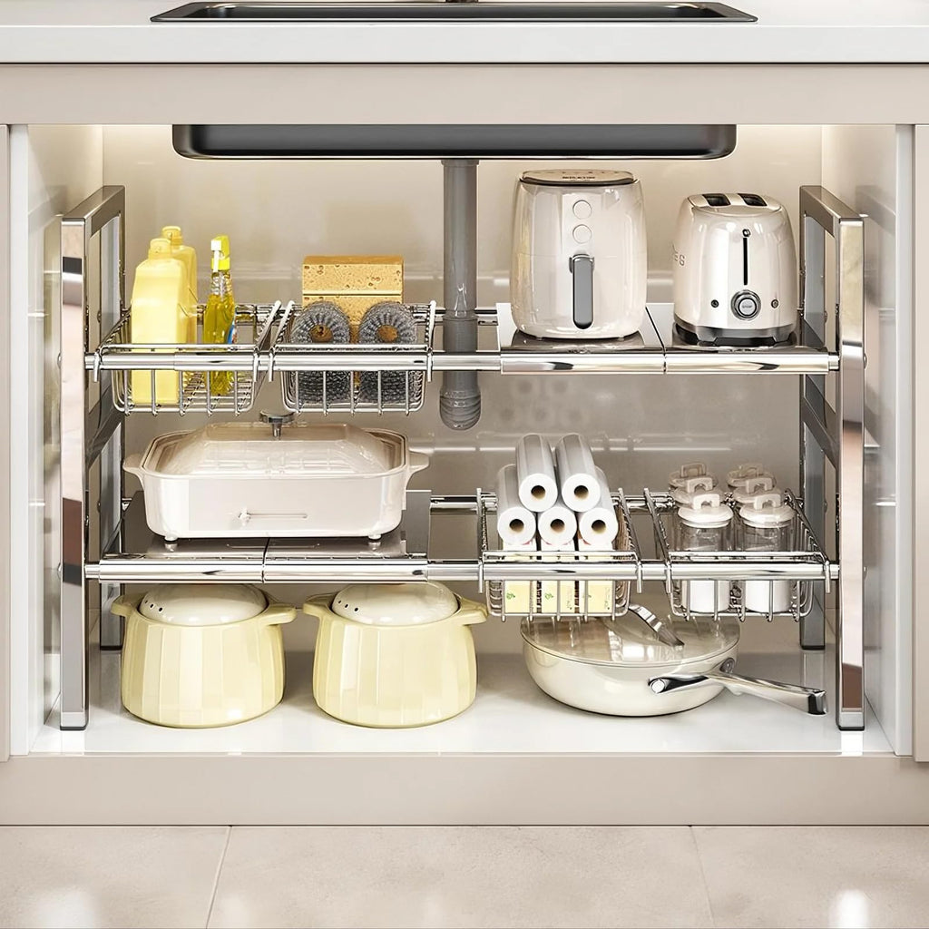 2‑Tier Expandable Under‑Sink Organizer Shelf
