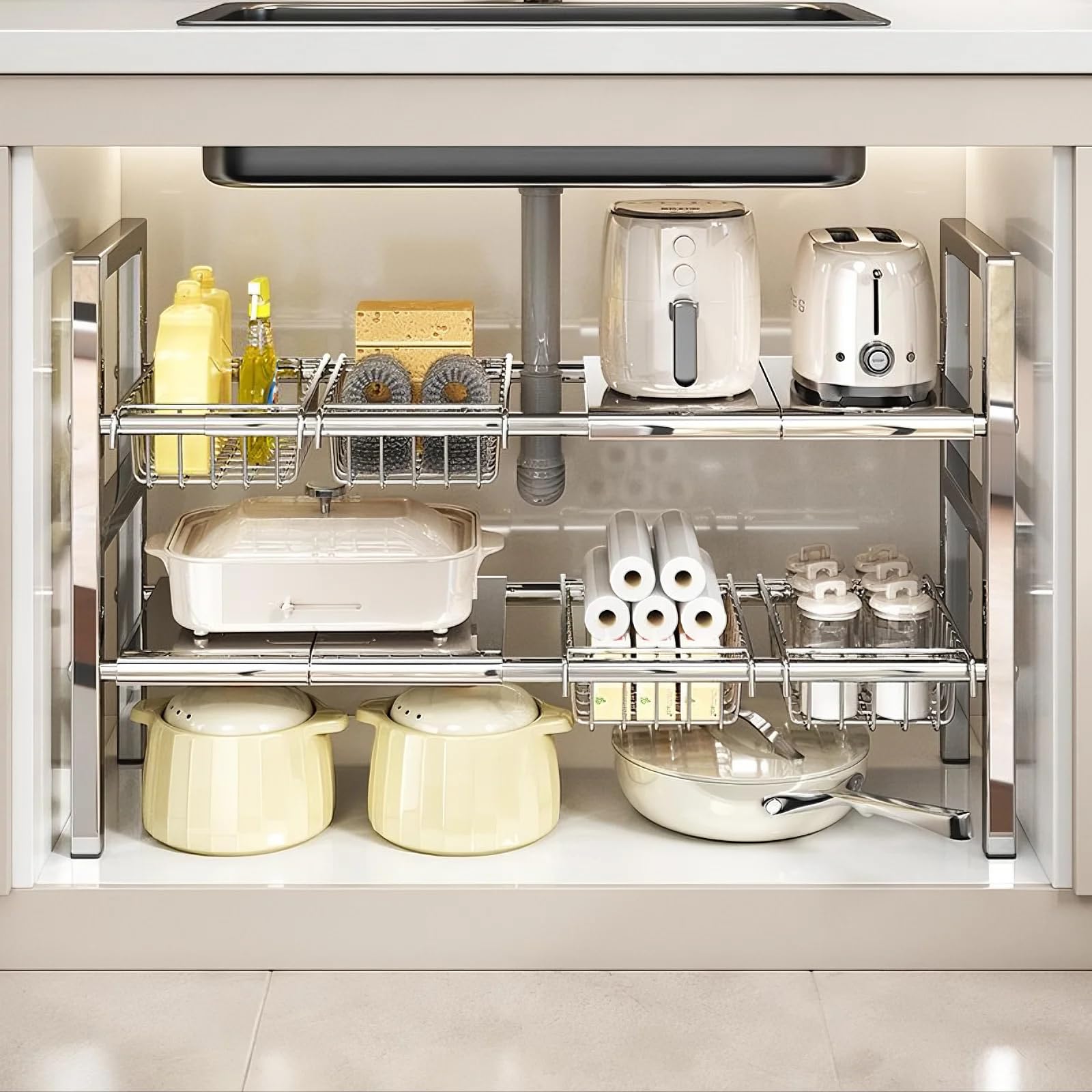 2‑Tier Expandable Under‑Sink Organizer Shelf