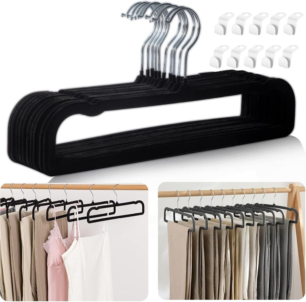 Non‑Slip Velvet Space‑Saving Pants Hangers