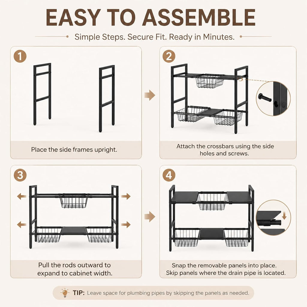 2‑Tier Expandable Under‑Sink Storage Shelf