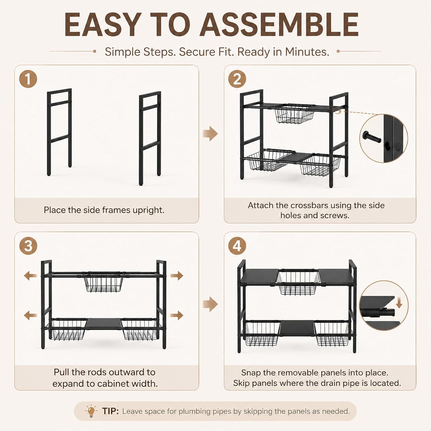 2‑Tier Expandable Under‑Sink Storage Shelf