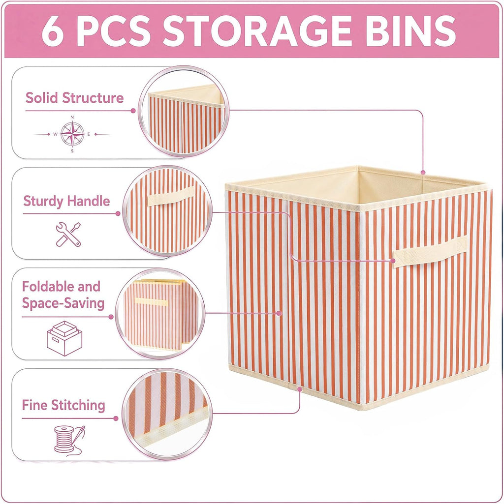 Collapsible Striped Fabric Storage Bins