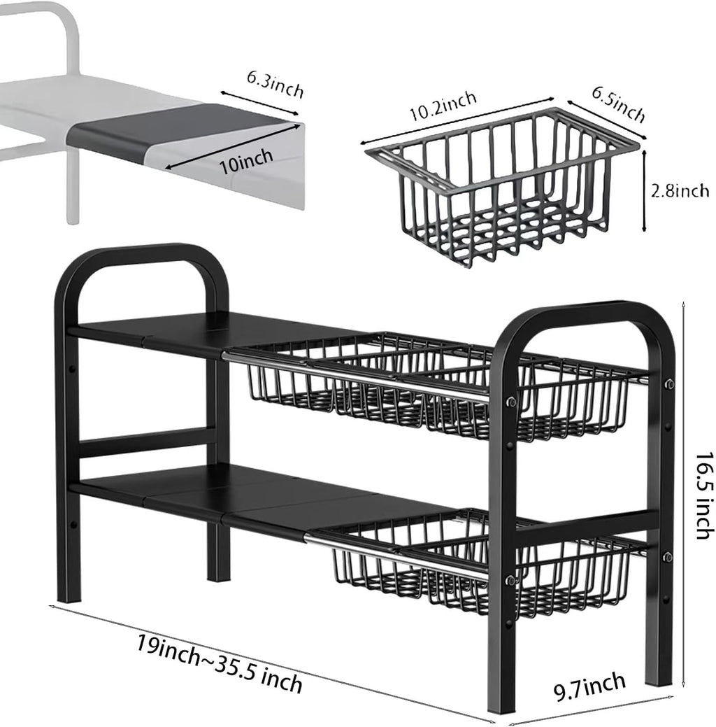 2‑Tier Expandable Under‑Sink Metal Organizer