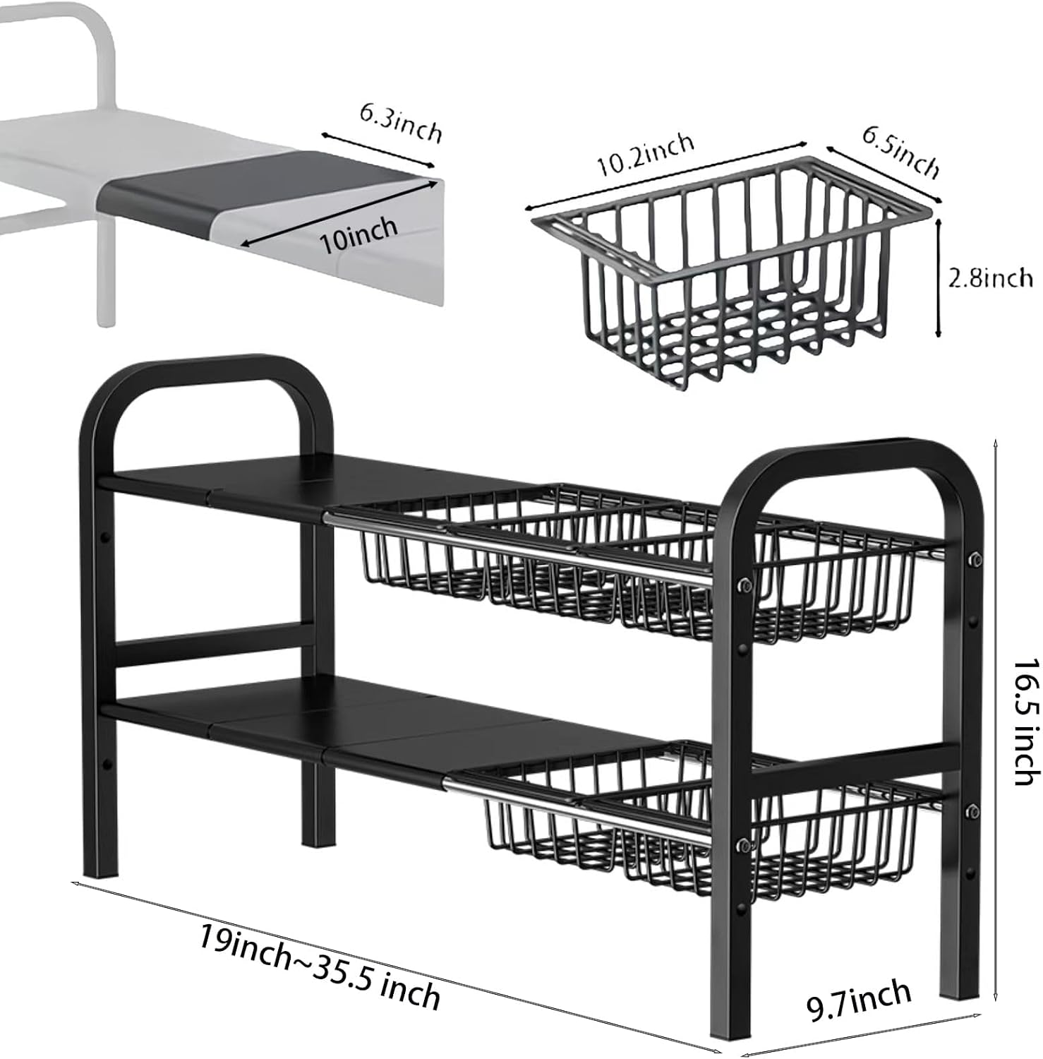 2‑Tier Expandable Under‑Sink Metal Organizer
