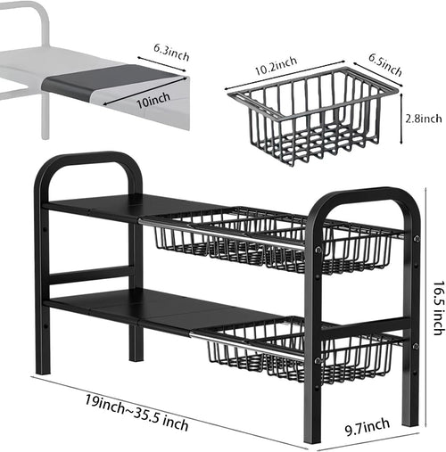 2‑Tier Expandable Under‑Sink Metal Organizer