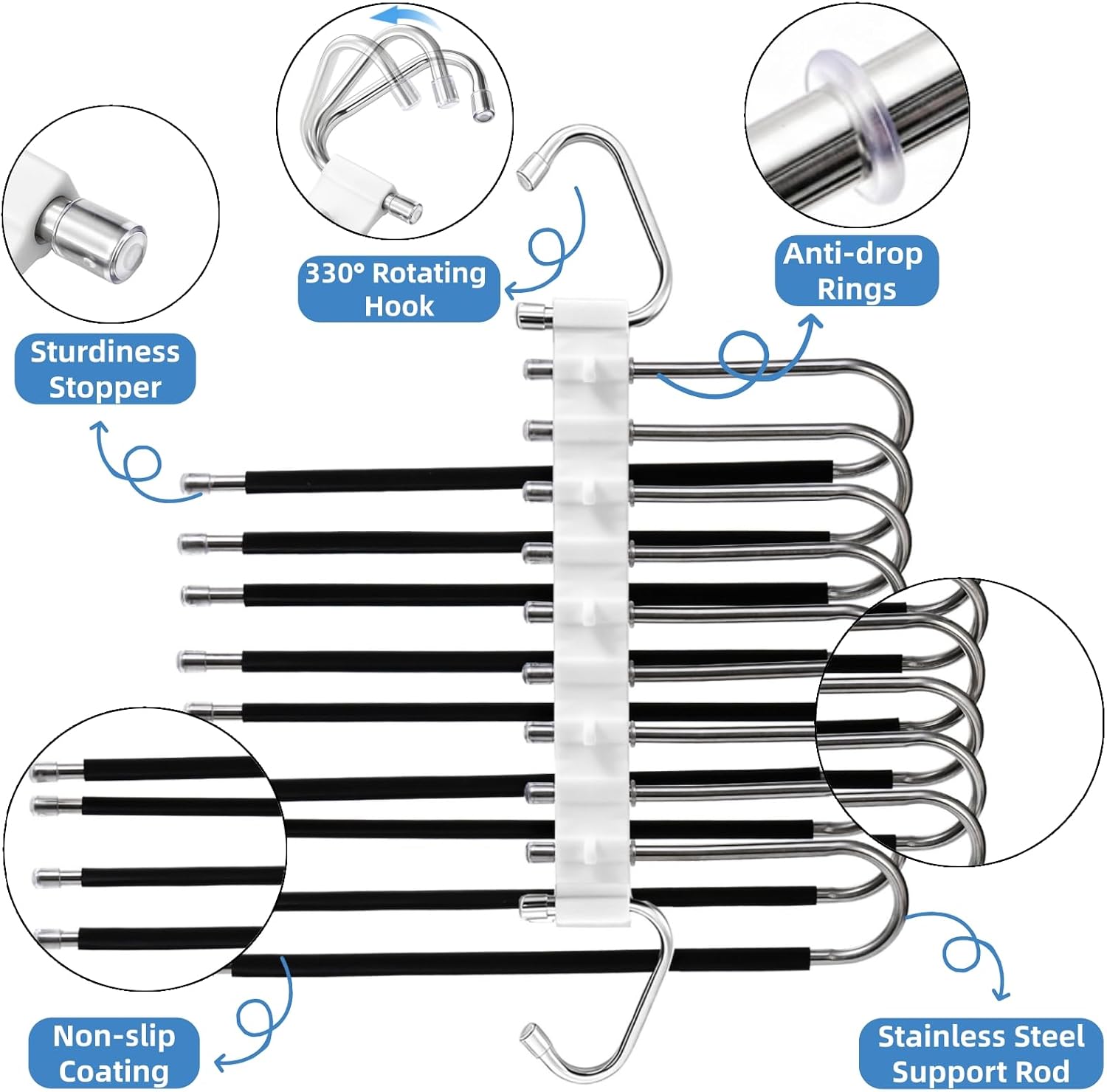 9‑Tier Space‑Saving Stainless‑Steel Pants Hangers