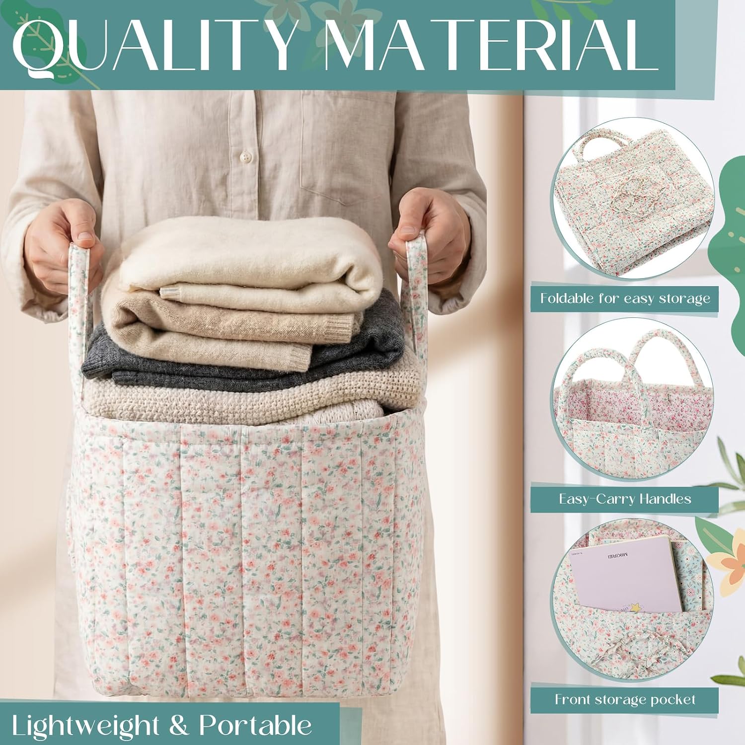 Boho Floral Fabric Storage Baskets