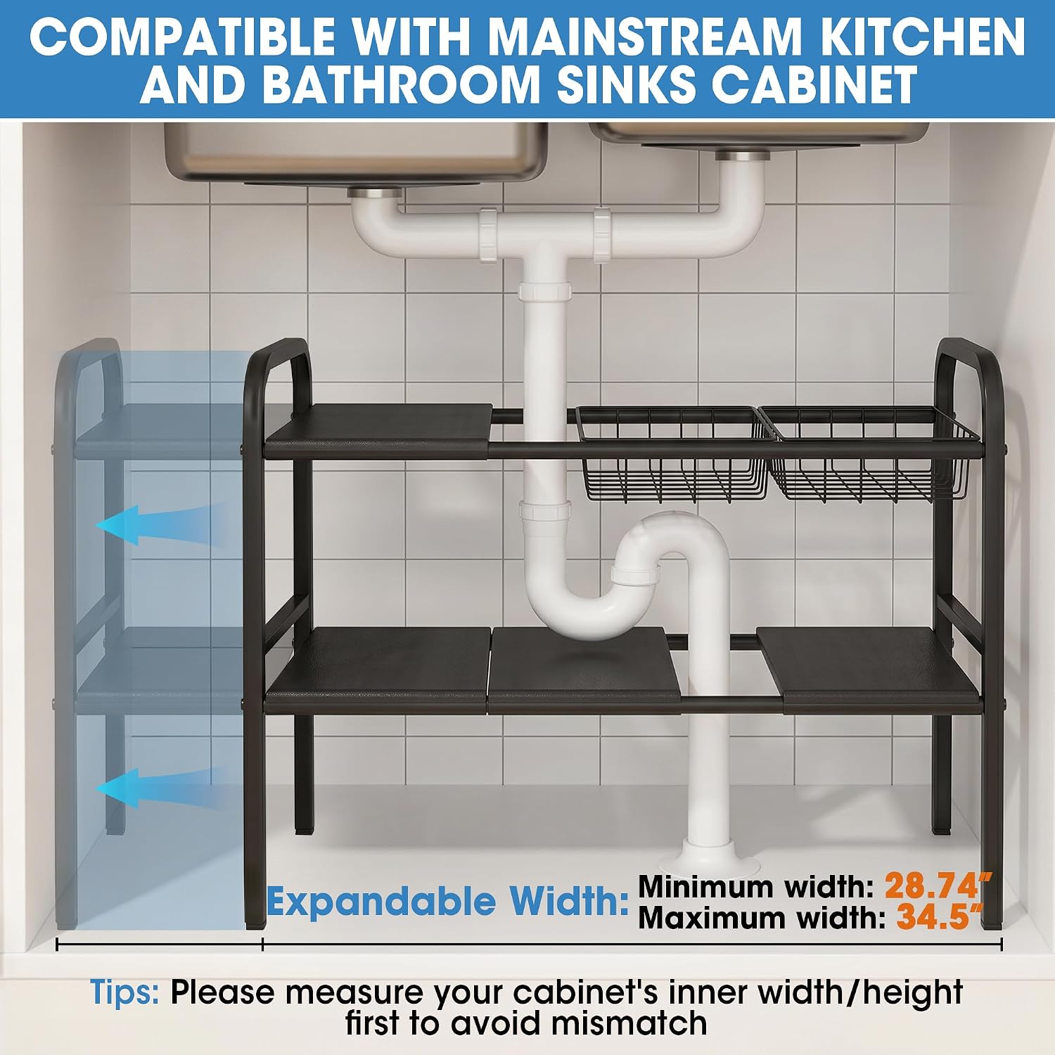 2‑Tier Expandable Under‑Sink Organizer Shelf