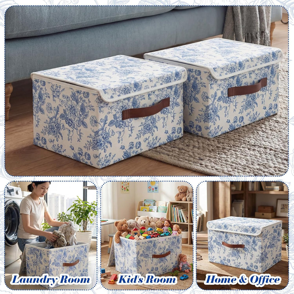 Floral Fabric Storage Bins With Lids