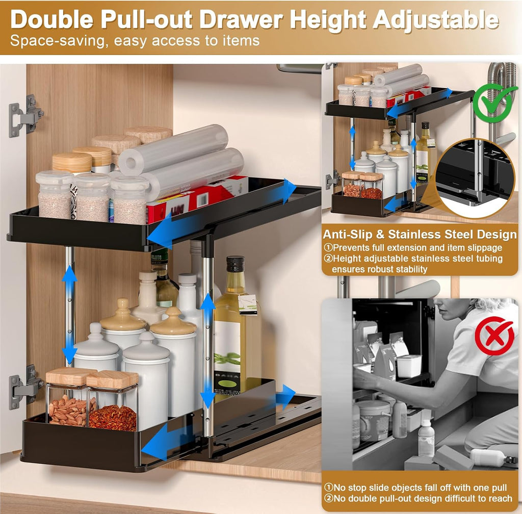 2‑Tier Adjustable Under‑Sink Organizer Shelf