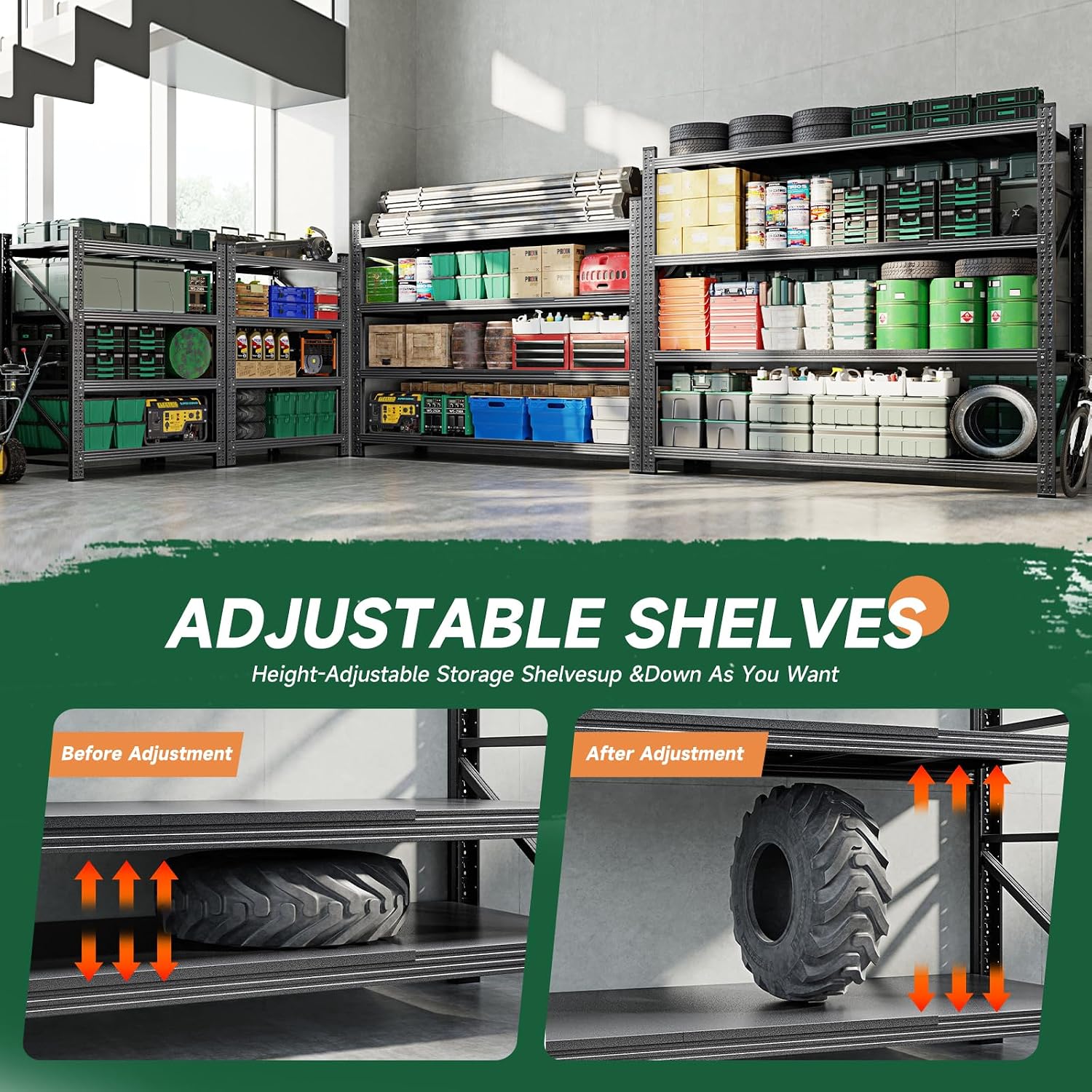 Heavy‑Duty Adjustable Metal Garage Storage Shelves