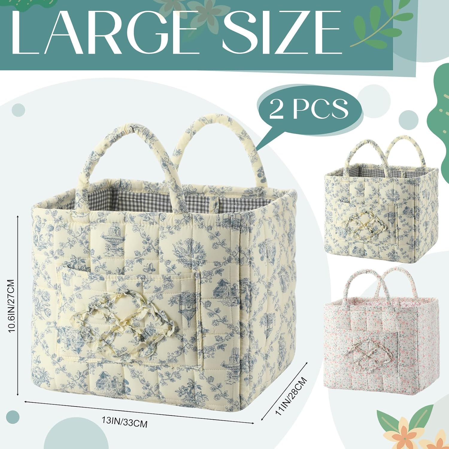 Boho Floral Fabric Storage Baskets
