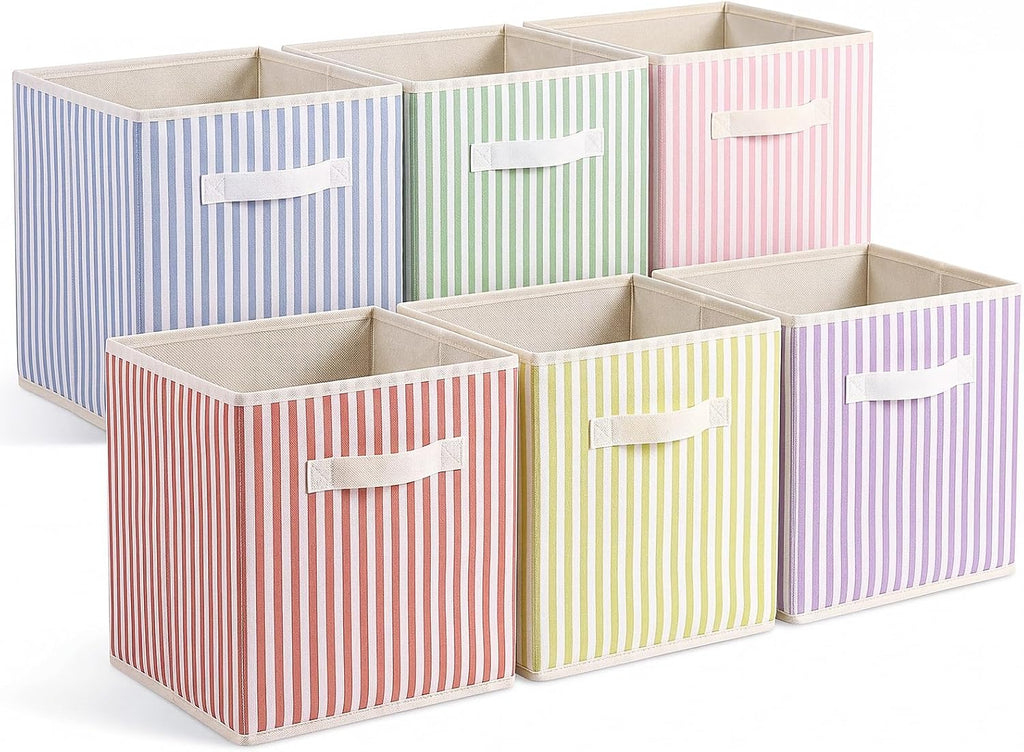 Collapsible Striped Fabric Storage Bins
