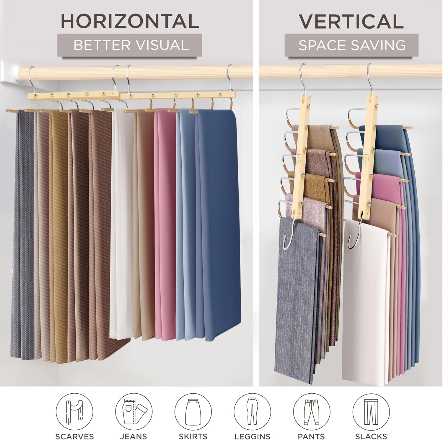 Beechwood Space‑Saving Multi‑Pants Hangers