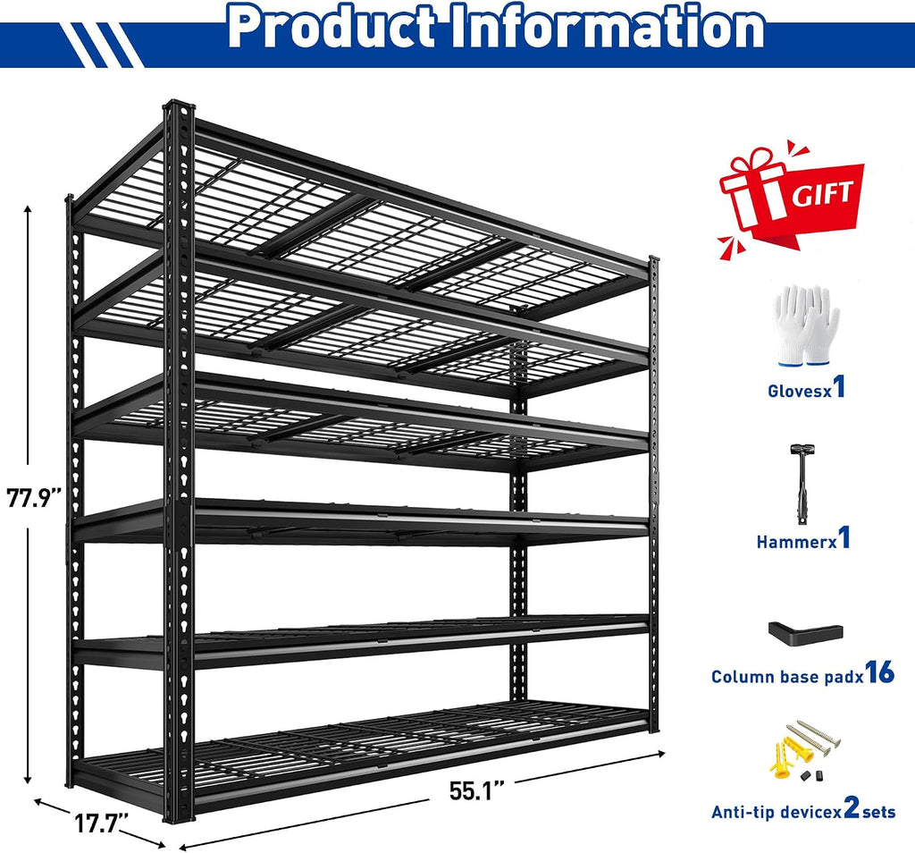 Heavy‑Duty Tool‑Free Garage Storage Shelves
