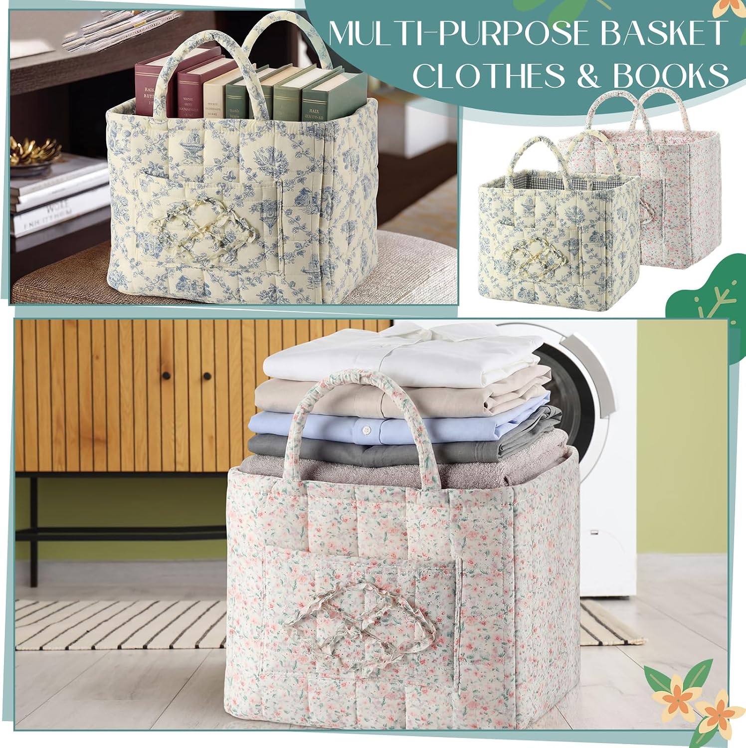 Boho Floral Fabric Storage Baskets