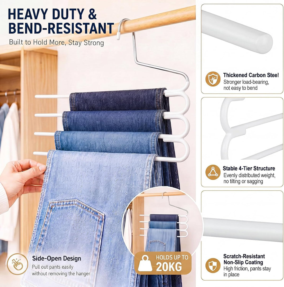 4‑Tier Space‑Saving S‑Shape Pants Hangers