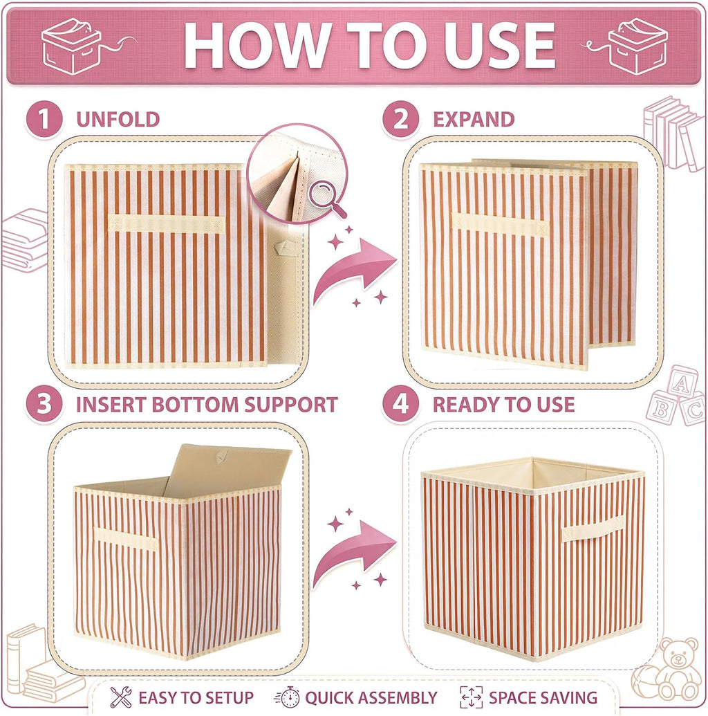Collapsible Striped Fabric Storage Bins