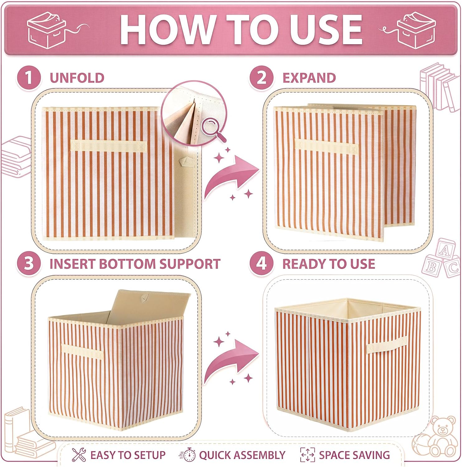 Collapsible Striped Fabric Storage Bins