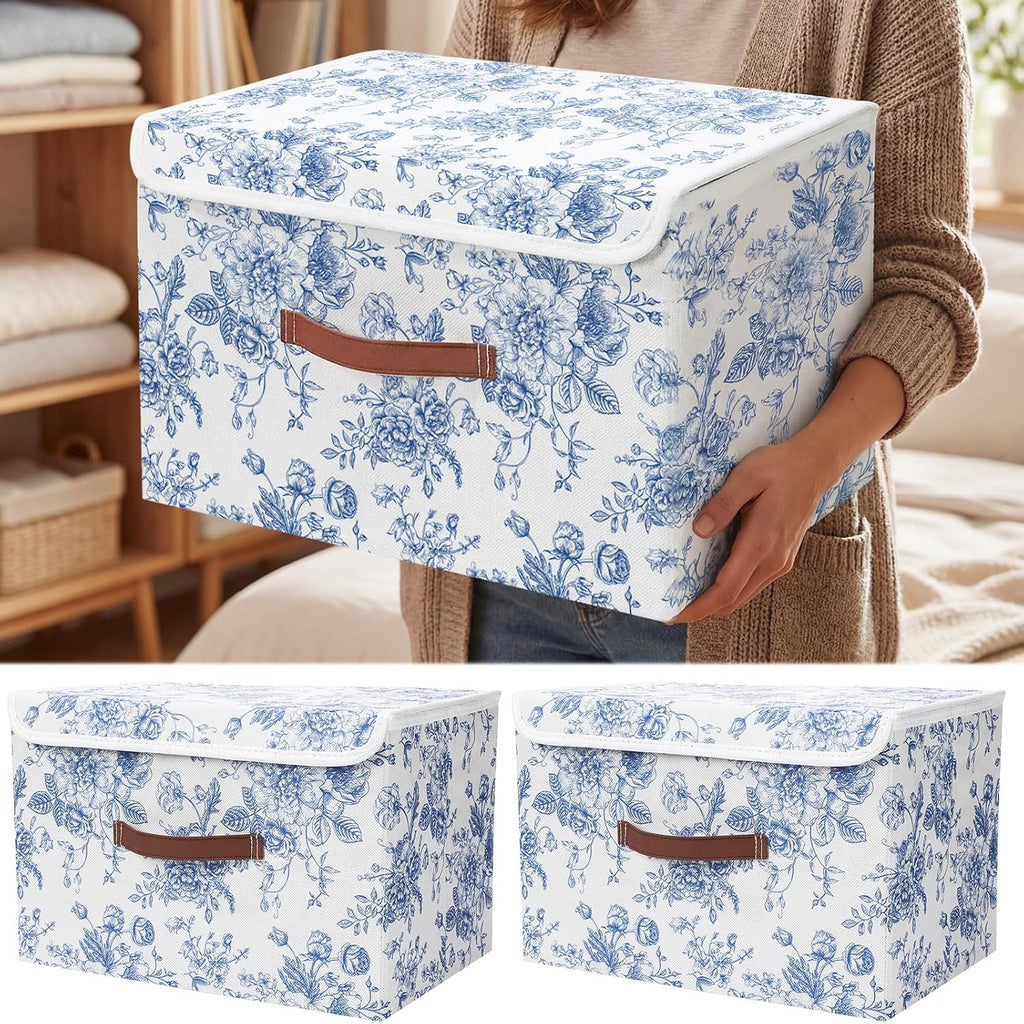 Floral Fabric Storage Bins With Lids