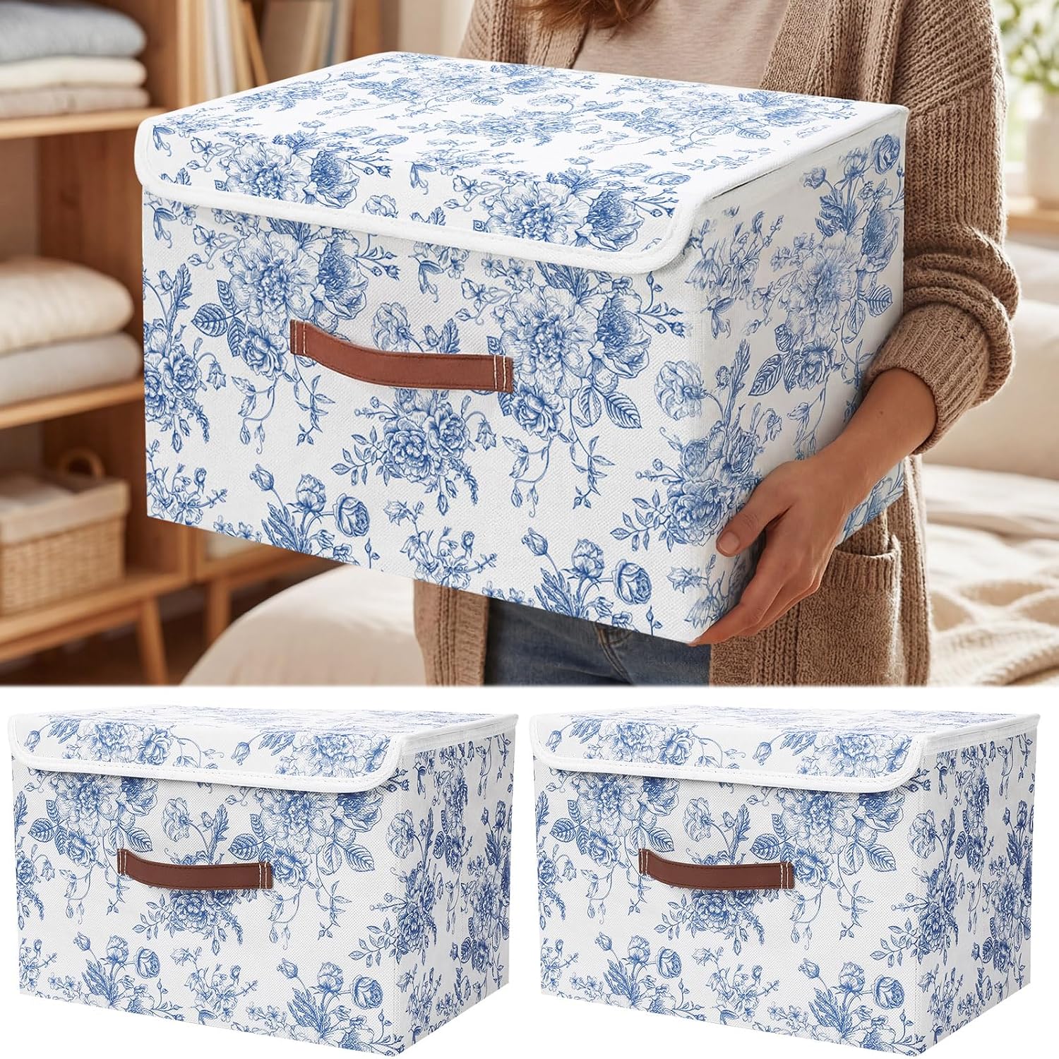 Floral Fabric Storage Bins With Lids
