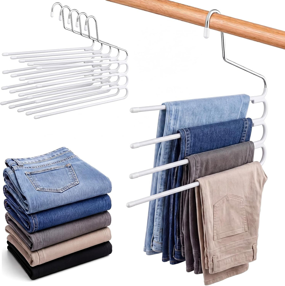 4‑Tier Space‑Saving S‑Shape Pants Hangers