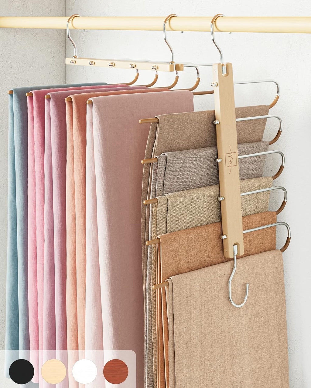 Beechwood Space‑Saving Multi‑Pants Hangers